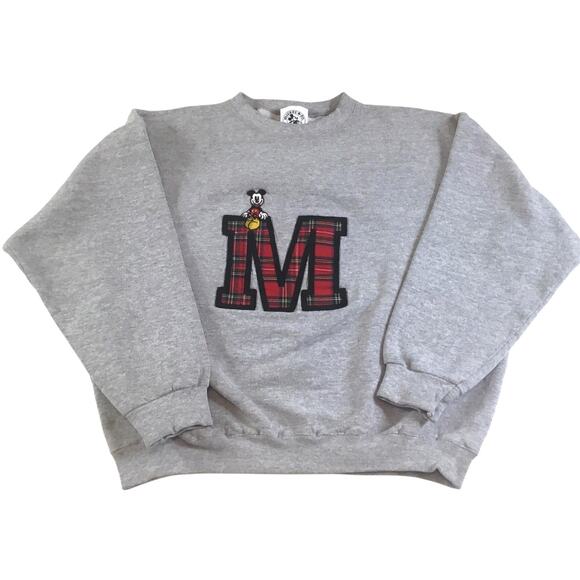 Mickey Mouse Gray Sweatshirt Mickey Sitting on Red Plaid M - Picture 1 of 4
